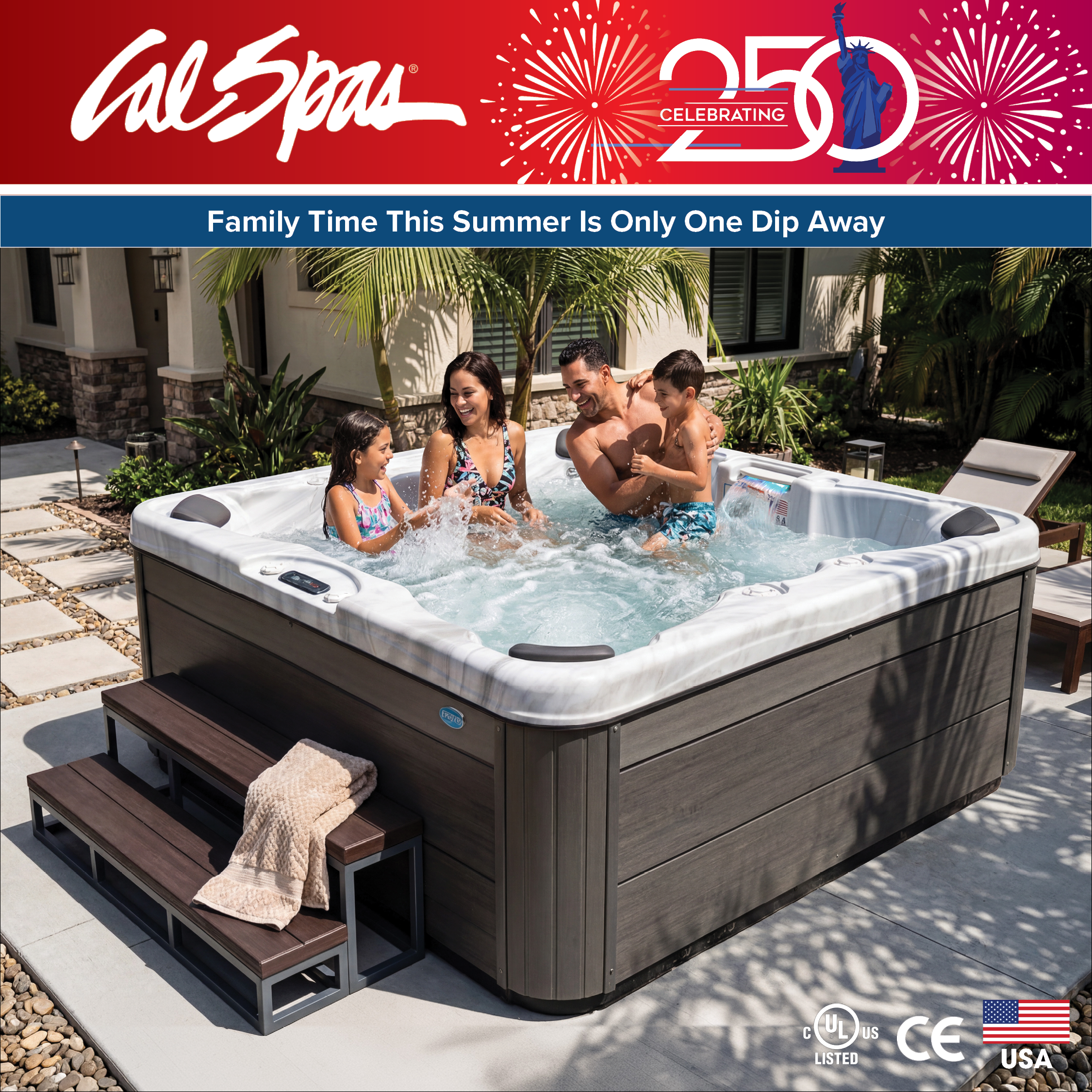 Calspas hot tub being used in a family setting - Delray Beach